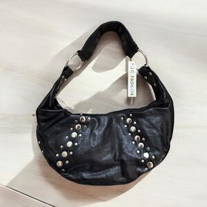 SOLDxxxxxxxxxxxxBlack Leather Hobo Bag with Silver Studs